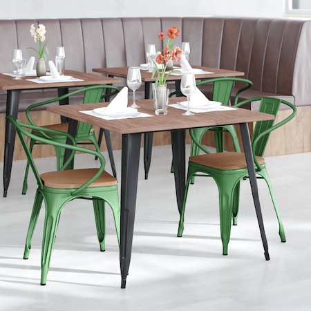 Flash Furniture Green Metal Stack Chair with Teak Poly Resin Seat CH-31270-GN-PL1T-GG
